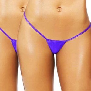 NEW (2-PACK) Women's Purple Neon Thong Low Rise String Back Bottoms Size Small